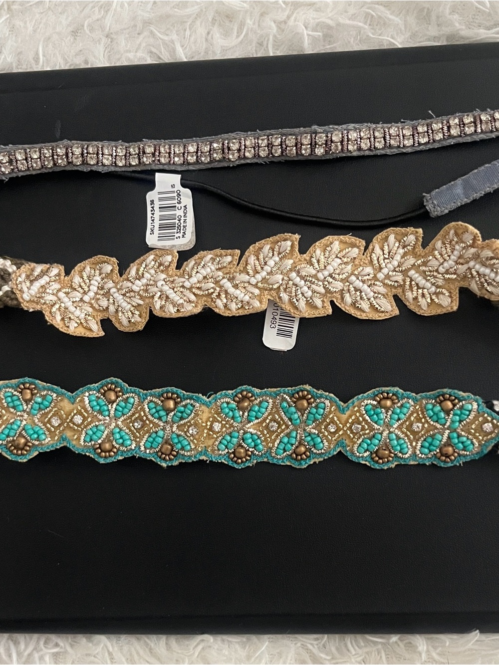 LOFT Turquoise, Gold and Cream Embellished Headbands (Set of 3)